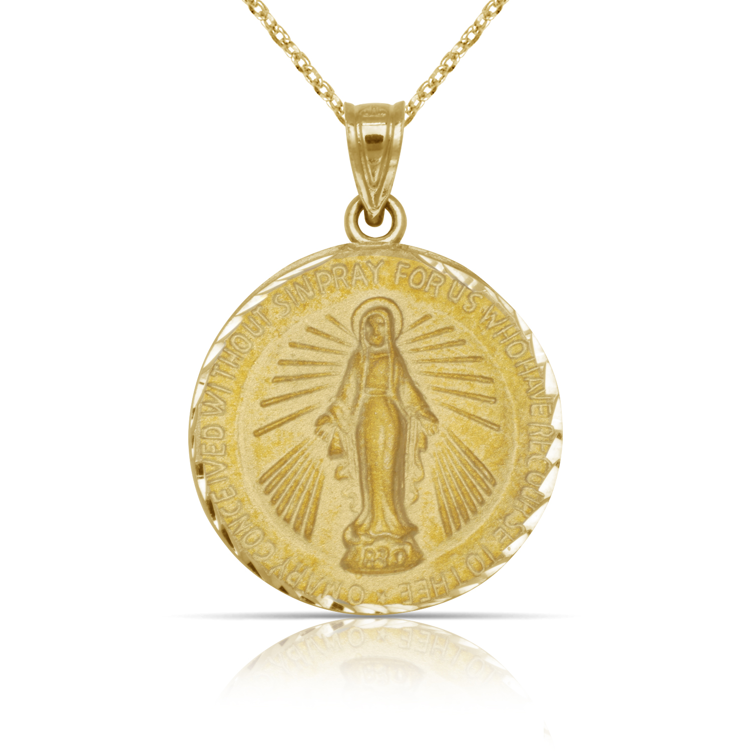 
14k Yellow Gold Round Miraculous Medallion Pendant
