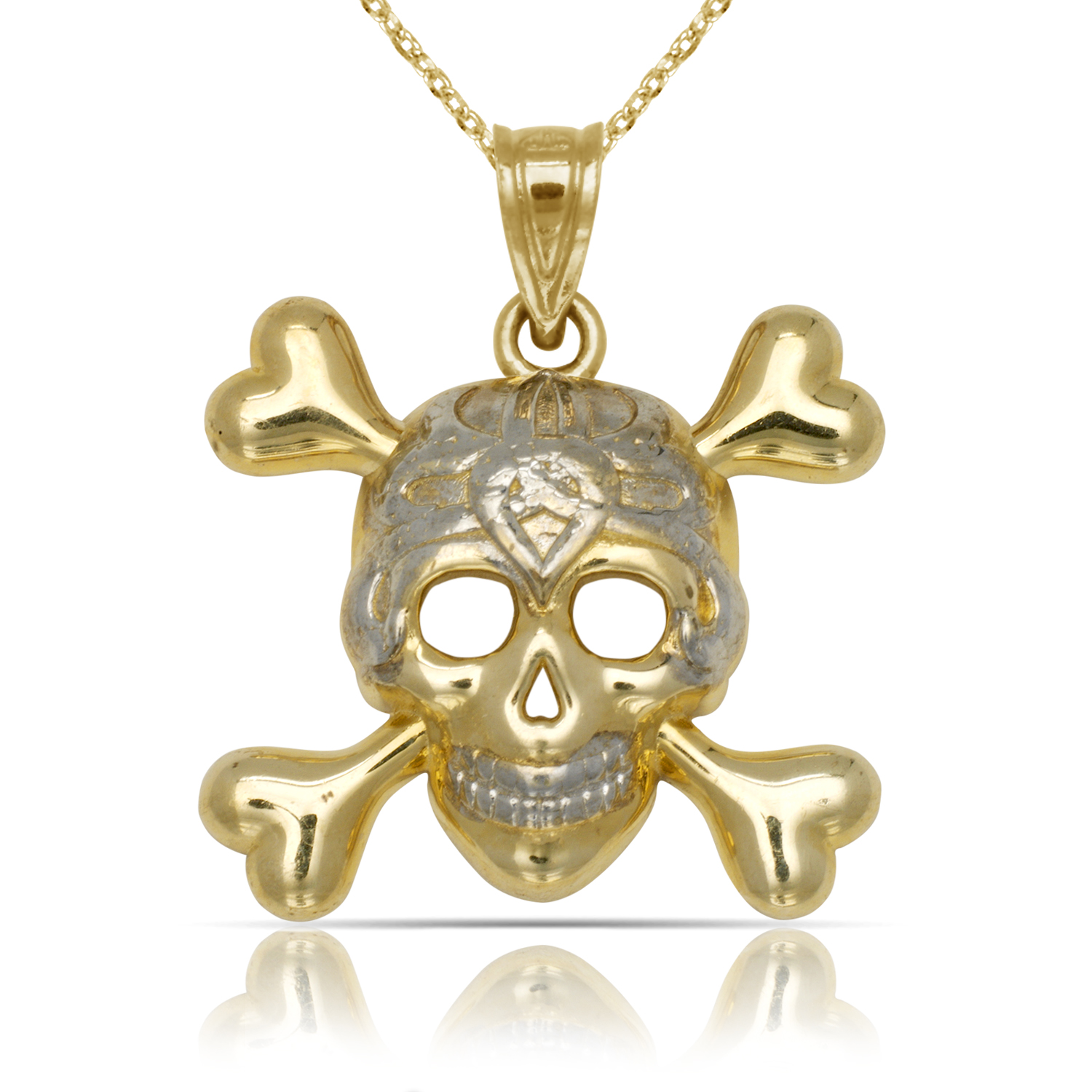 
14k Two-Tone Gold Skull and Crossbones Pendant
