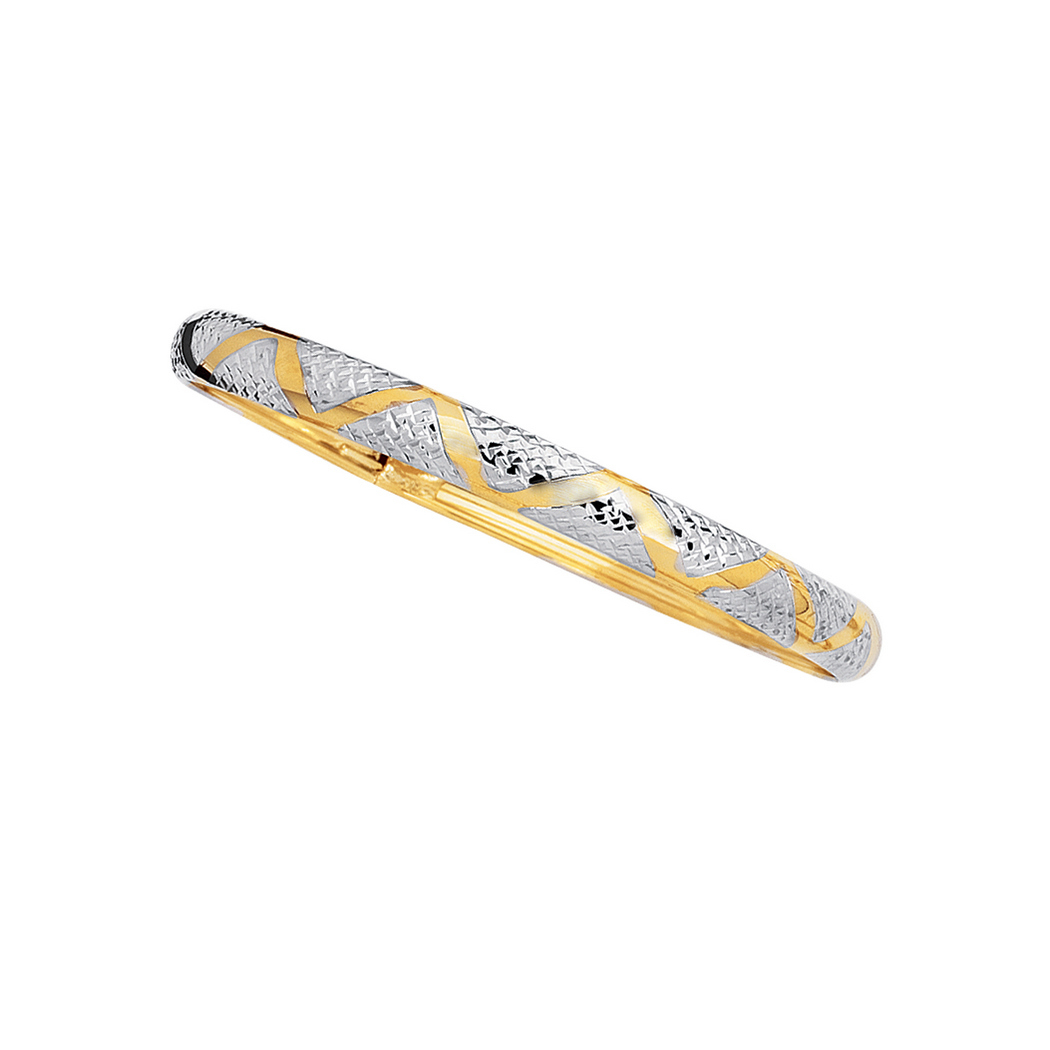 
10k Yellow White Gold 6.0mm Shiny Sparkle-Cut Flex Bangle Bracelet With Yellow Wavy Line

