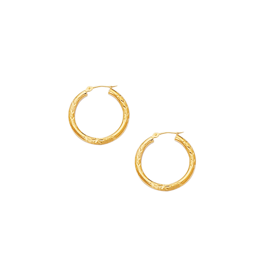 
10k Yellow Gold 3.0mm Sparkle-Cut Shiny Round Hoop Earrings With Hinged Clasp
