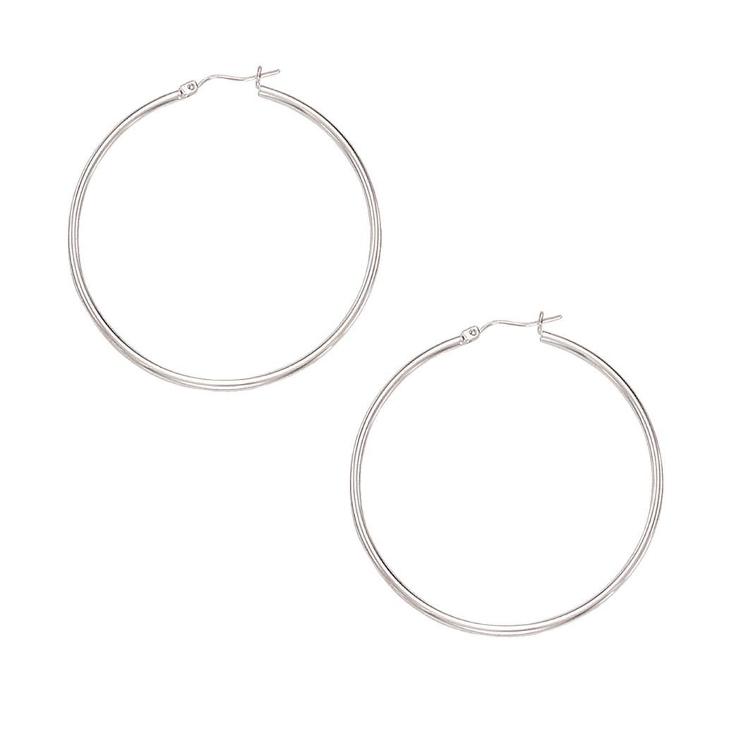 
10k White Gold 2.0x50mm Shiny Large Round Hoop Earrings With Hinged Clasp
