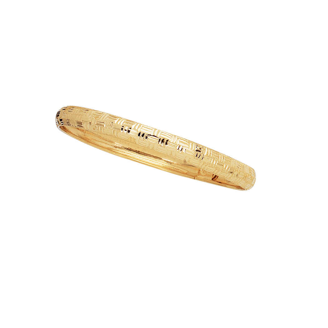 
10k Yellow Gold 6.0mm Shiny Textured Greek Key Flex Bangle Bracelet
