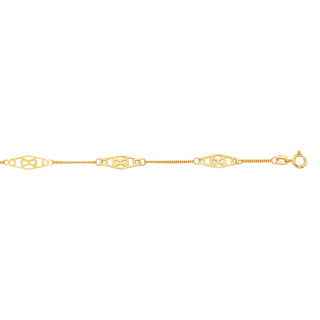 
14k 9- Yellow Gold Shiny Adjustable Twisted Bar Fancy Anklet With Spring Ring Clasp - 10 Inch
