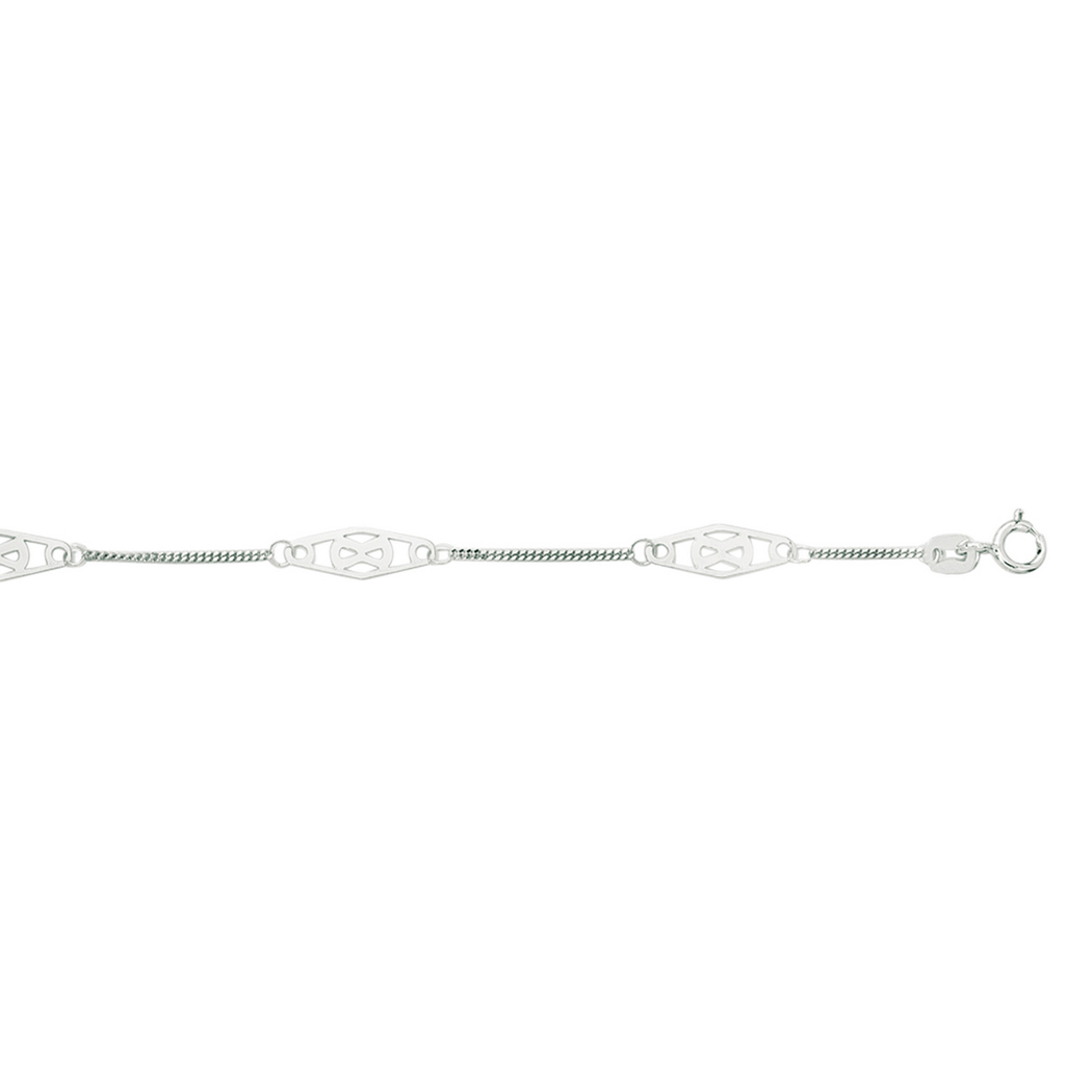 
14k 9- White Gold Shiny Adjustable Twisted Bar Fancy Anklet With Spring Ring Clasp - 10 Inch

