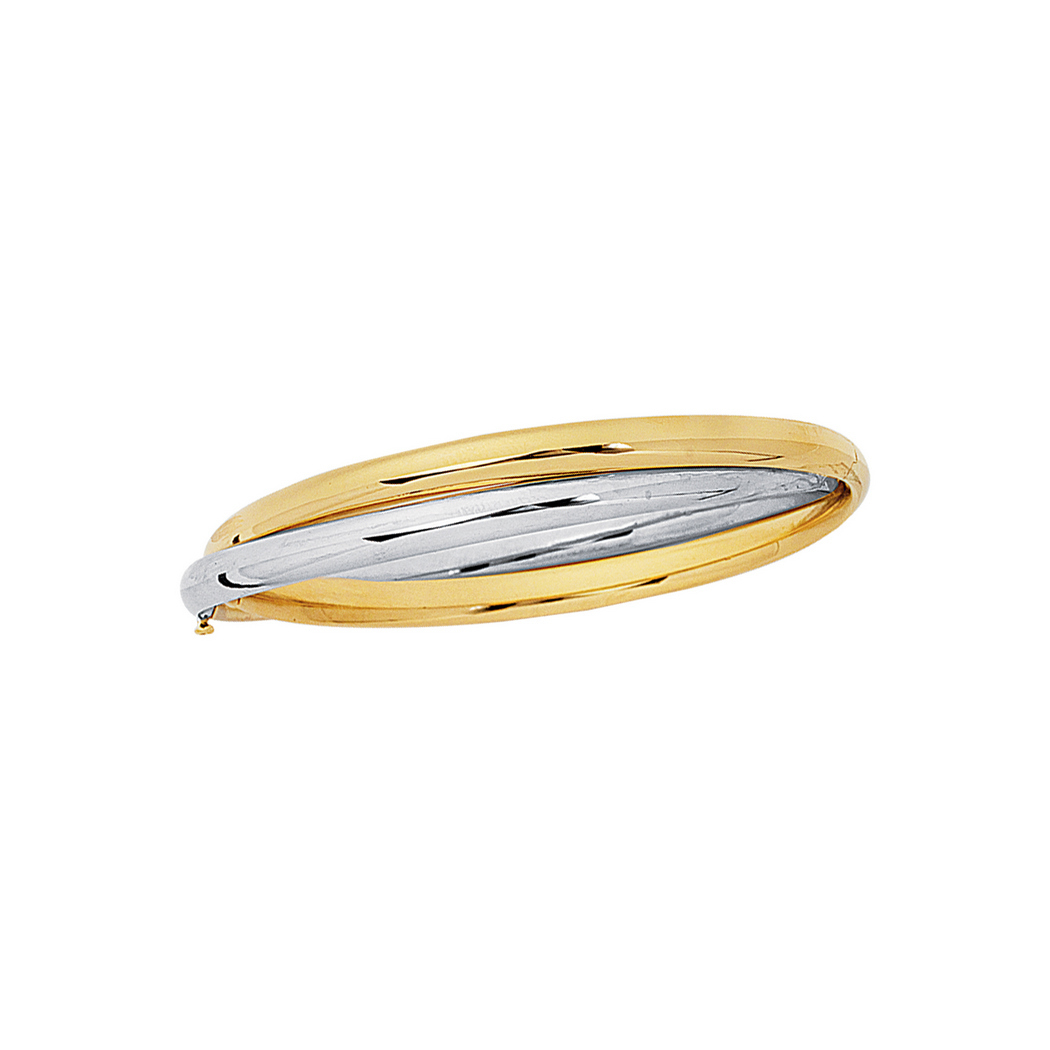 
14k Yellow White Gold Shiny Fancy Double Two-tone Bangle Bracelet With Clasp

