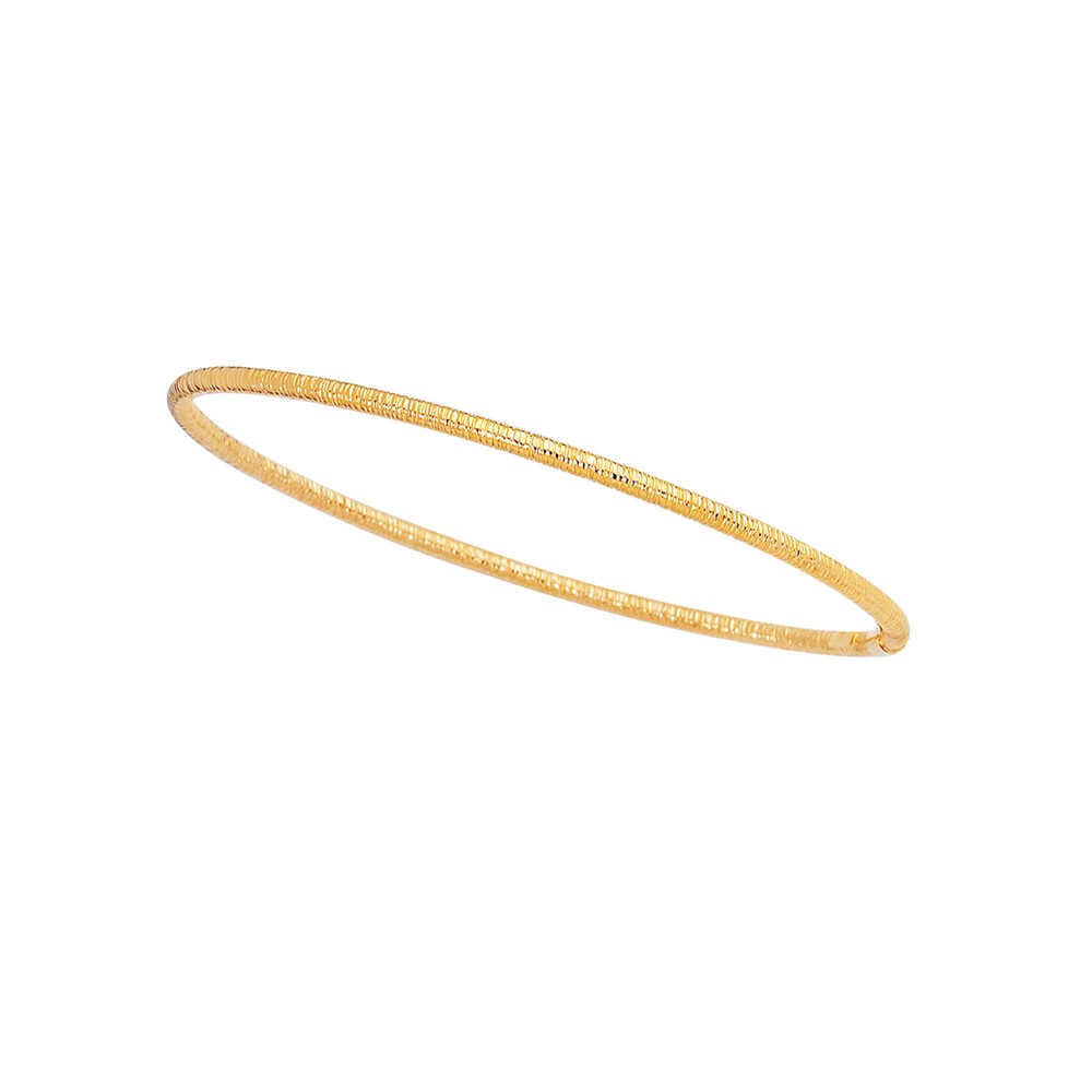 
14k Yellow Gold 3.0mm Shiny Textured Round Tube Stackable Bangle Bracelet
