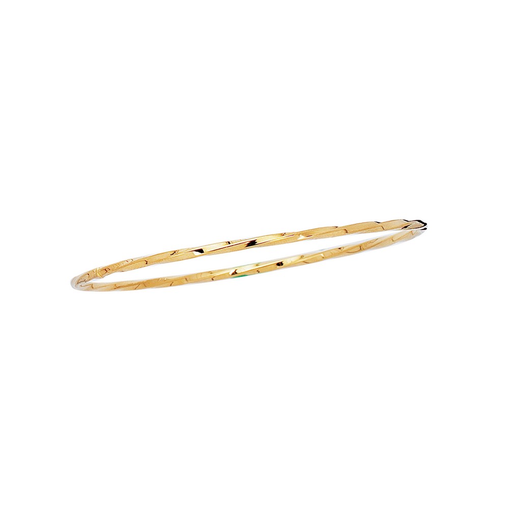 
14k Yellow Gold 2.5mm Shiny Twisted Round Tube Stackable Bangle Bracelet

