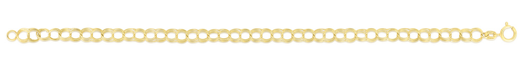 
14k Yellow Gold Sparkle-Cut Triple Link Charm Bracelet With Spring Ring Clasp - 7 Inch
