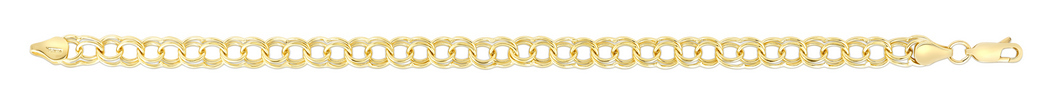 
14k Yellow Gold Sparkle-Cut Double Link Charm Bracelet With Lobster Clasp - 7 Inch
