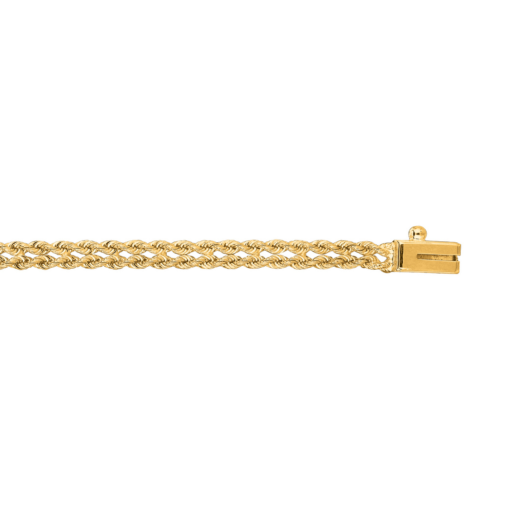 
14k Yellow Gold 3.0mm Sparkle-Cut Multi Line Rope Chain With Box Catch Clasp Bracelet - 8 Inch
