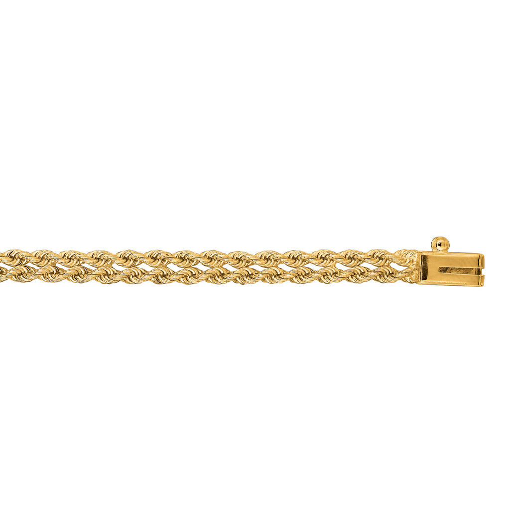 
14k Yellow Gold 4.0mm Sparkle-Cut Multi Line Rope Chain With Box Catch Clasp Bracelet - 8 Inch
