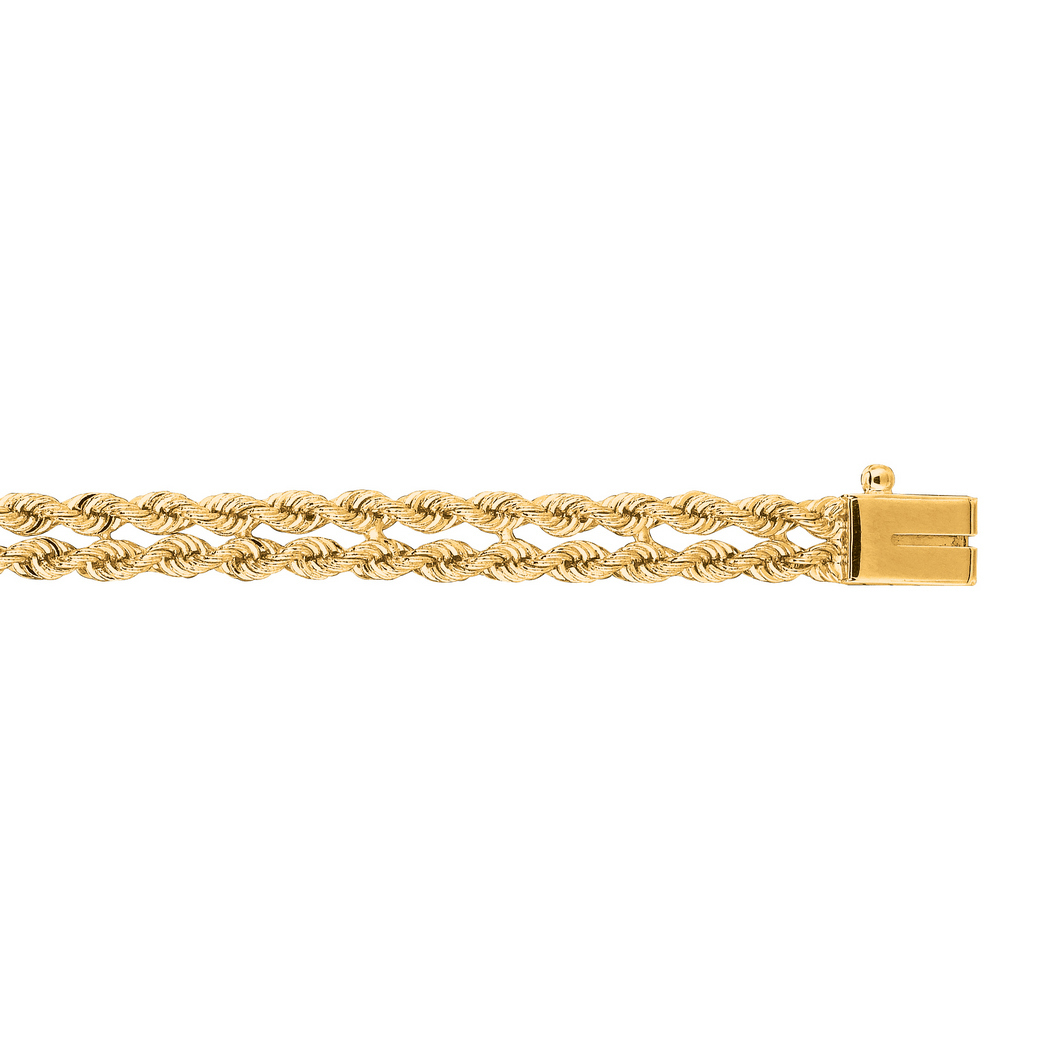 
14k Yellow Gold 5.0mm Sparkle-Cut Multi Line Rope Chain With Box Catch Clasp Bracelet - 8 Inch
