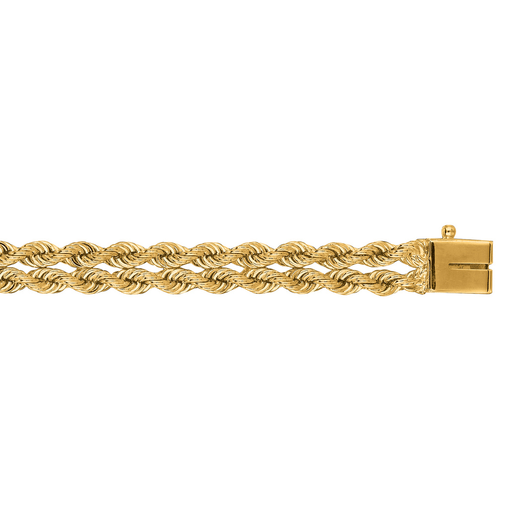 
14k Yellow Gold 6.0mm Sparkle-Cut Multi Line Rope Chain With Box Catch Clasp Bracelet - 8 Inch
