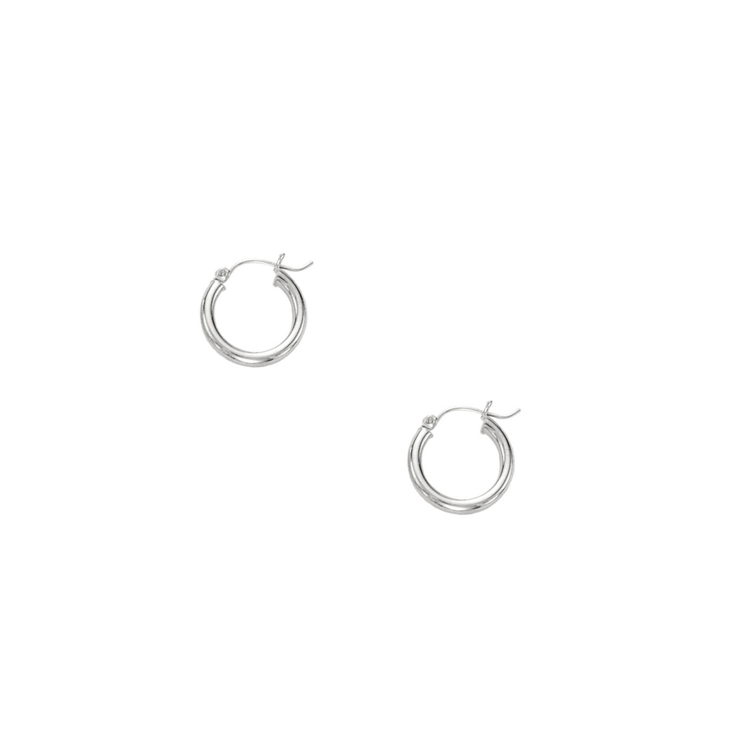 
14k White Gold 3x15mm Shiny Round Tube Hoop Earrings With Hinged Clasp
