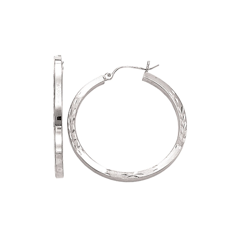 
14k White Gold Tubular Sparkle-Cut Hoop Earrings
