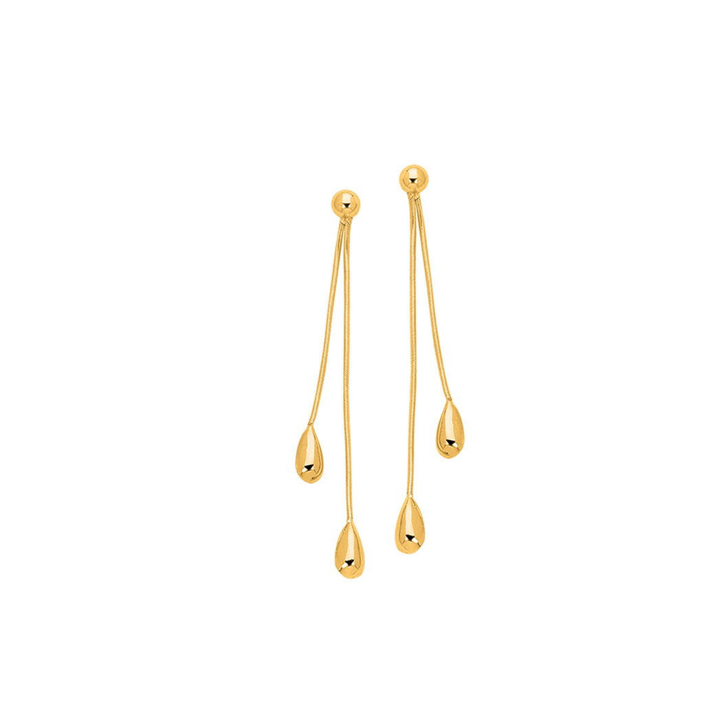 
14k Yellow Gold Shiny Dangle Pebble Earrings Fashion Dangle Earring
