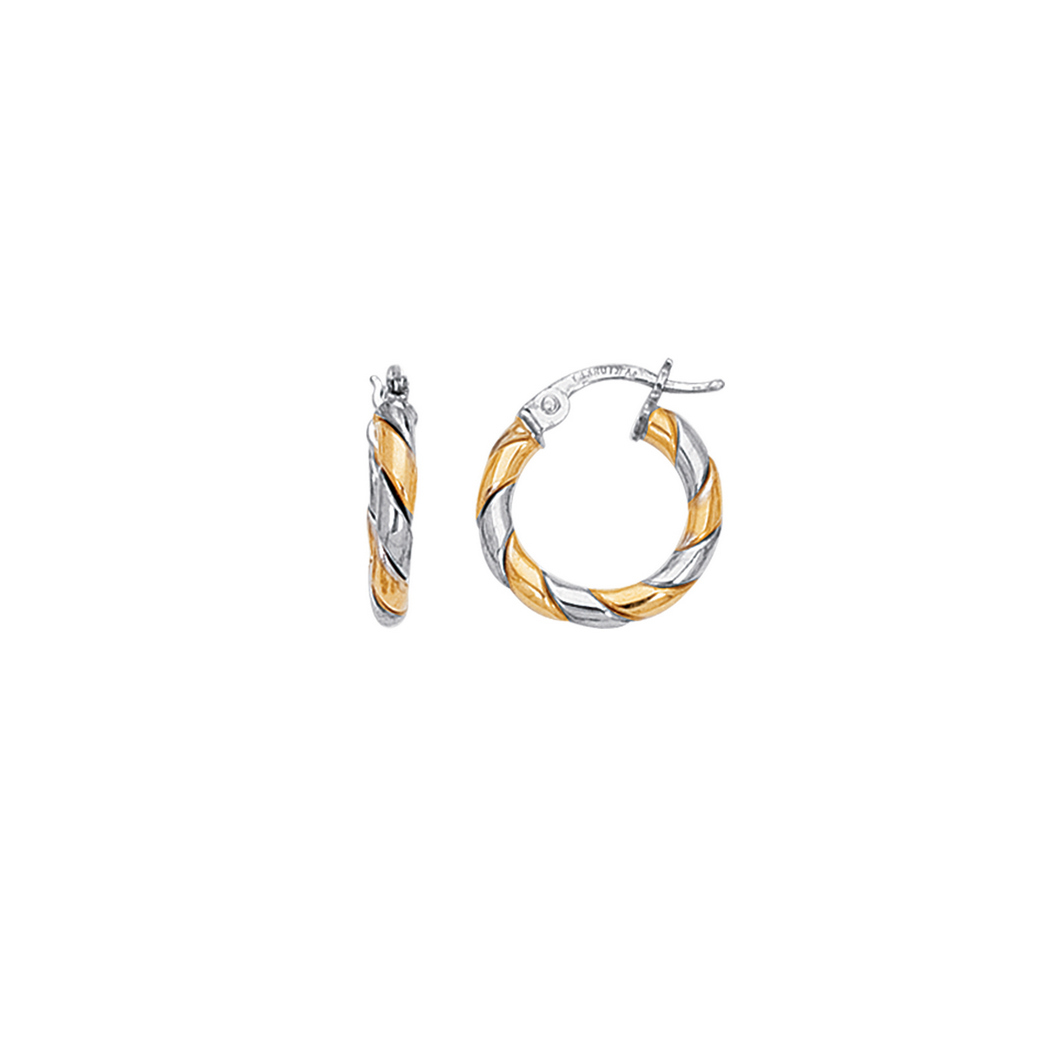 
14k Yellow White Gold Shiny Two-tone Small Twisted Hoop Earrings With Hinged Clasp
