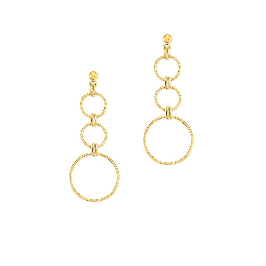 
14k Yellow Gold Shiny 3 Circle Fashion Drop Earrings
