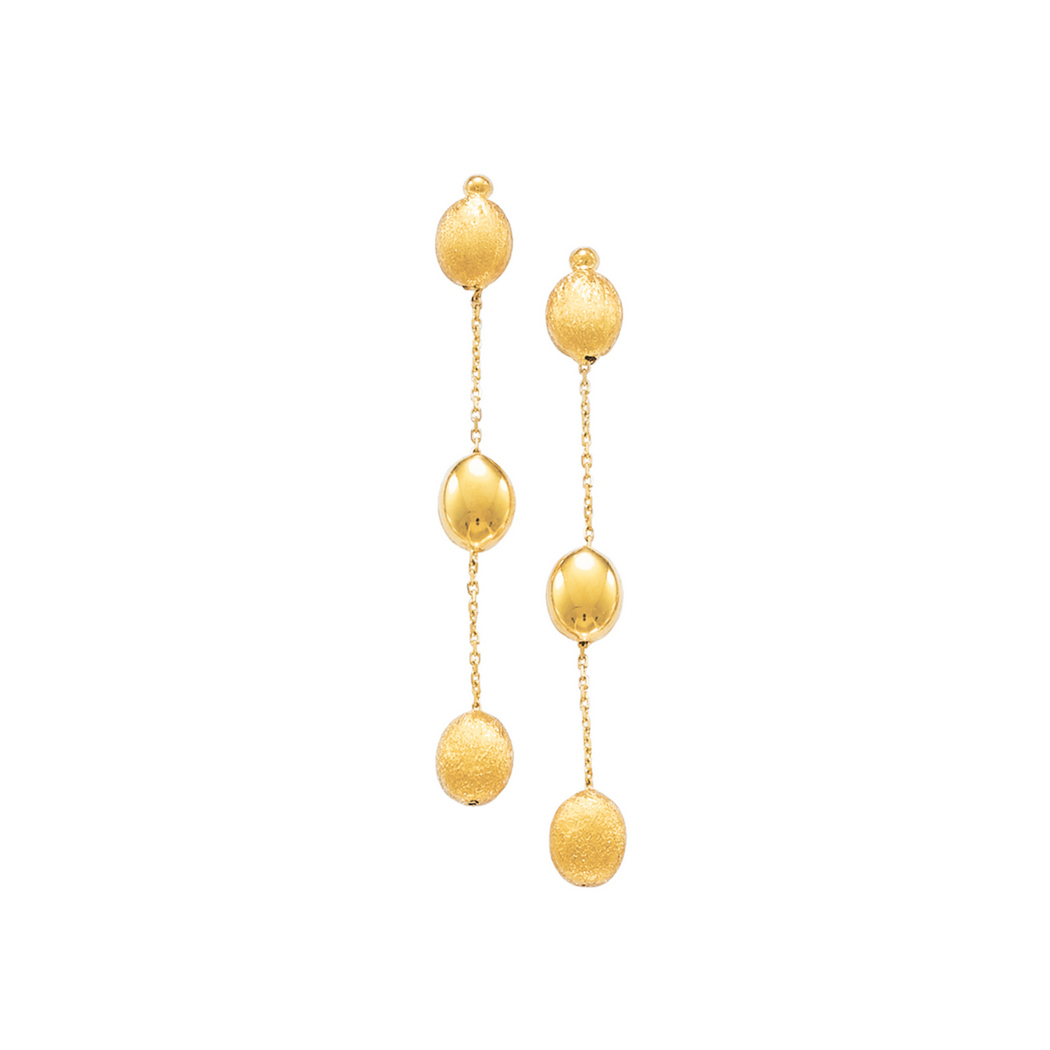 
14k Yellow Gold Textured Shiny 3 Pebble Fashion Drop Earrings

