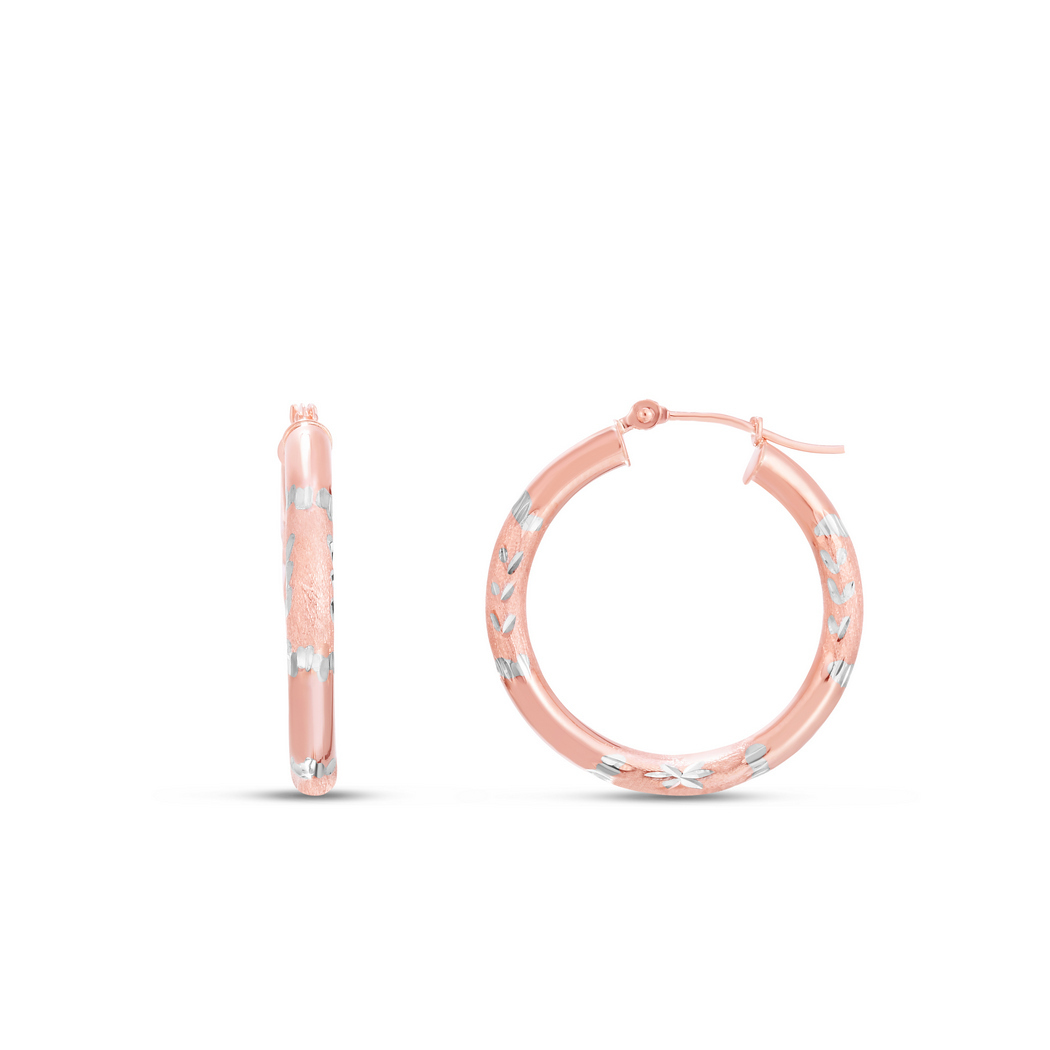 
14k Rose Gold Sparkle-Cut Round Tube Hoop Earrings With Hinged Clasp
