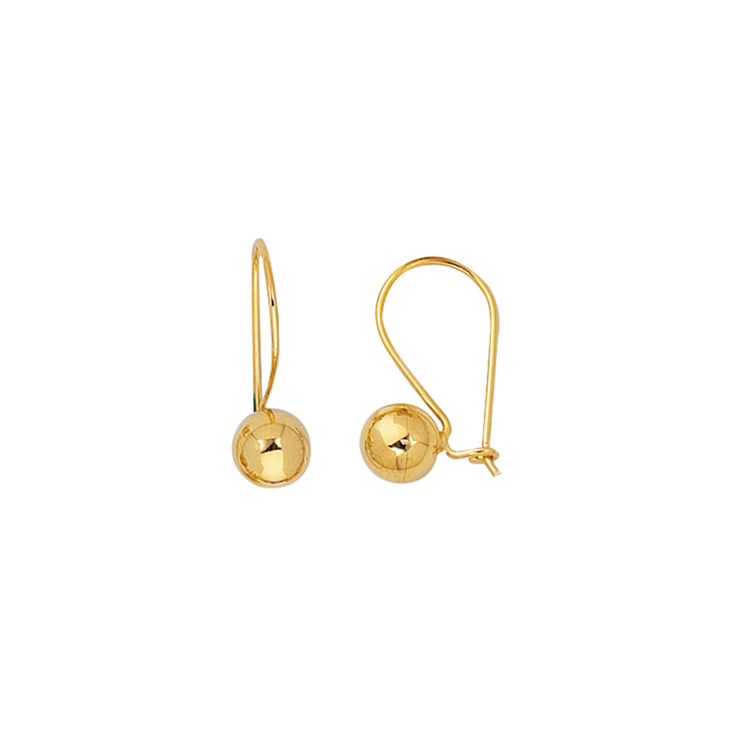 
14k Yellow Gold 7.0mm Shiny Round Ball Lever Back Earrings
