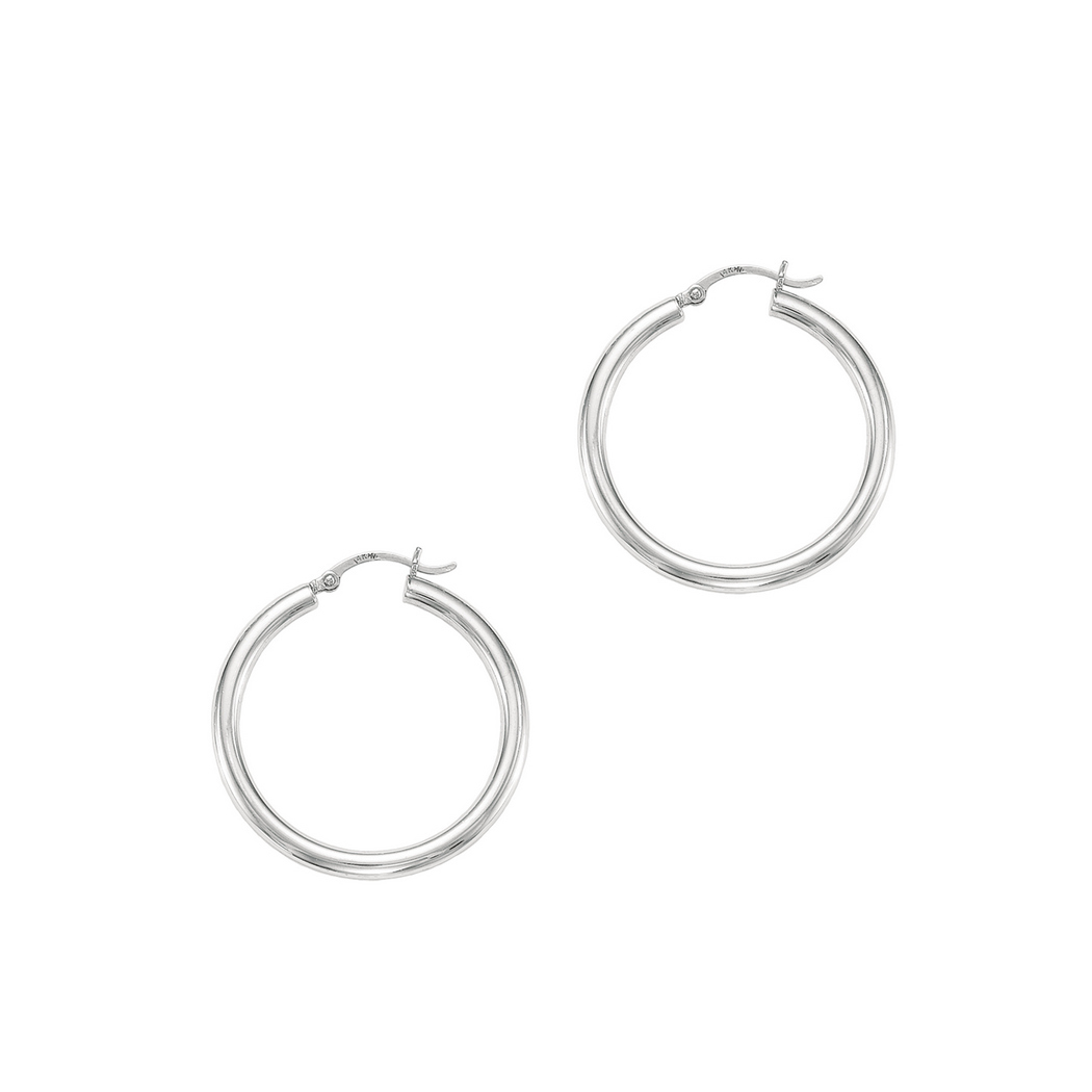 
14k White Gold 4.0x30mm Round Tube Shiny Hoop Earrings With Hinged Clasp
