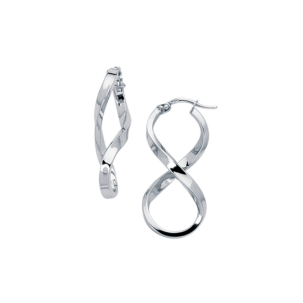 
14k White Gold Shiny Twisted Oval Shape Free Formform Hoop Earrings With Hinged Clasp
