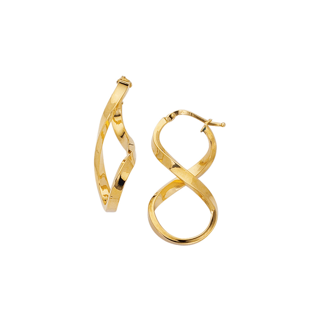 
14k Yellow Gold Shiny Twisted Oval Shape Free Formform Hoop Earrings With Hinged Clasp
