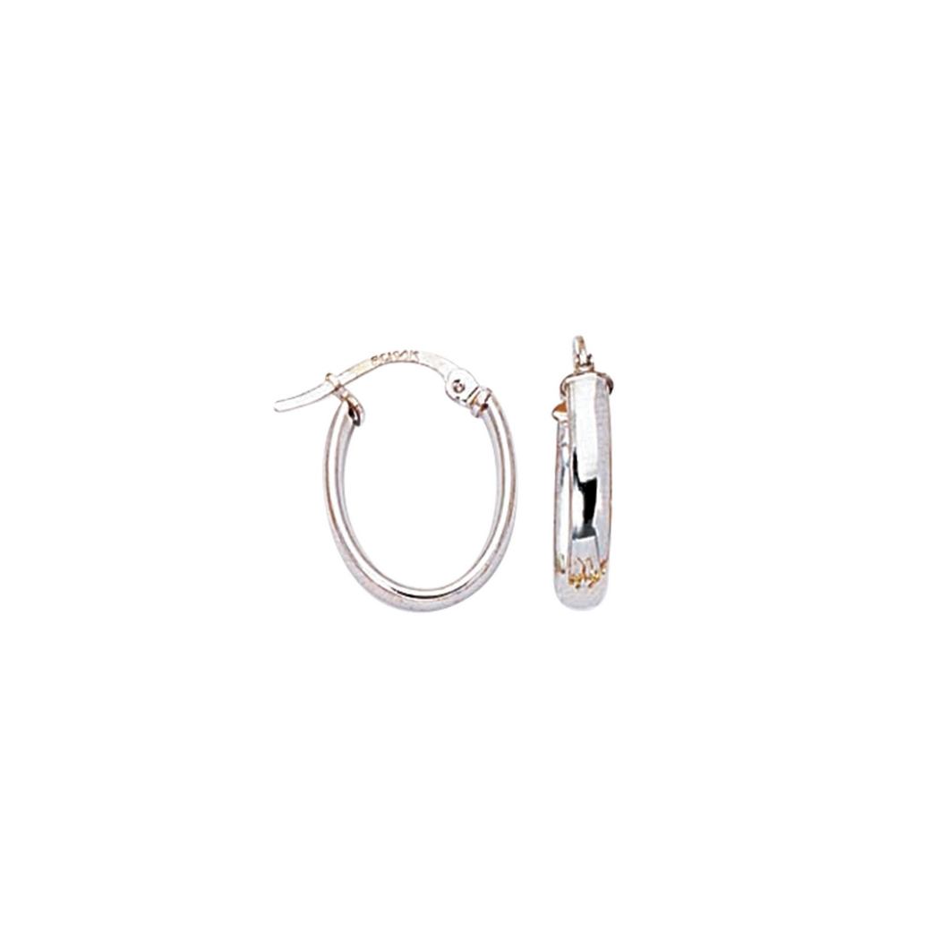 
14k White Gold Shiny Small Oval Hoop Earrings With Hinged Clasp
