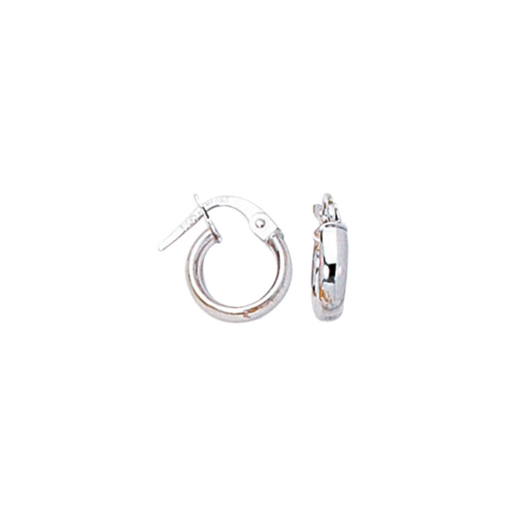 
14k White Gold Shiny Round Hoop Earrings With Hinged Clasp
