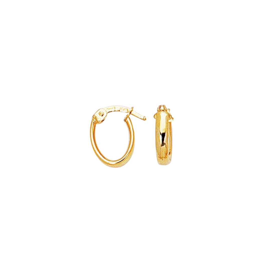 
14k Yellow Gold Shiny Small Oval Hoop Earrings With Hinged Clasp
