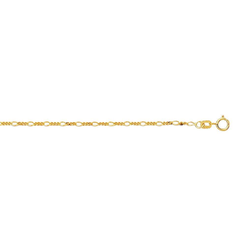 
14k Yellow Gold 1.3mm Sparkle-Cut Alternate Classic Figaro Chain Spring Ring Clasp Anklet - 10 Inch
