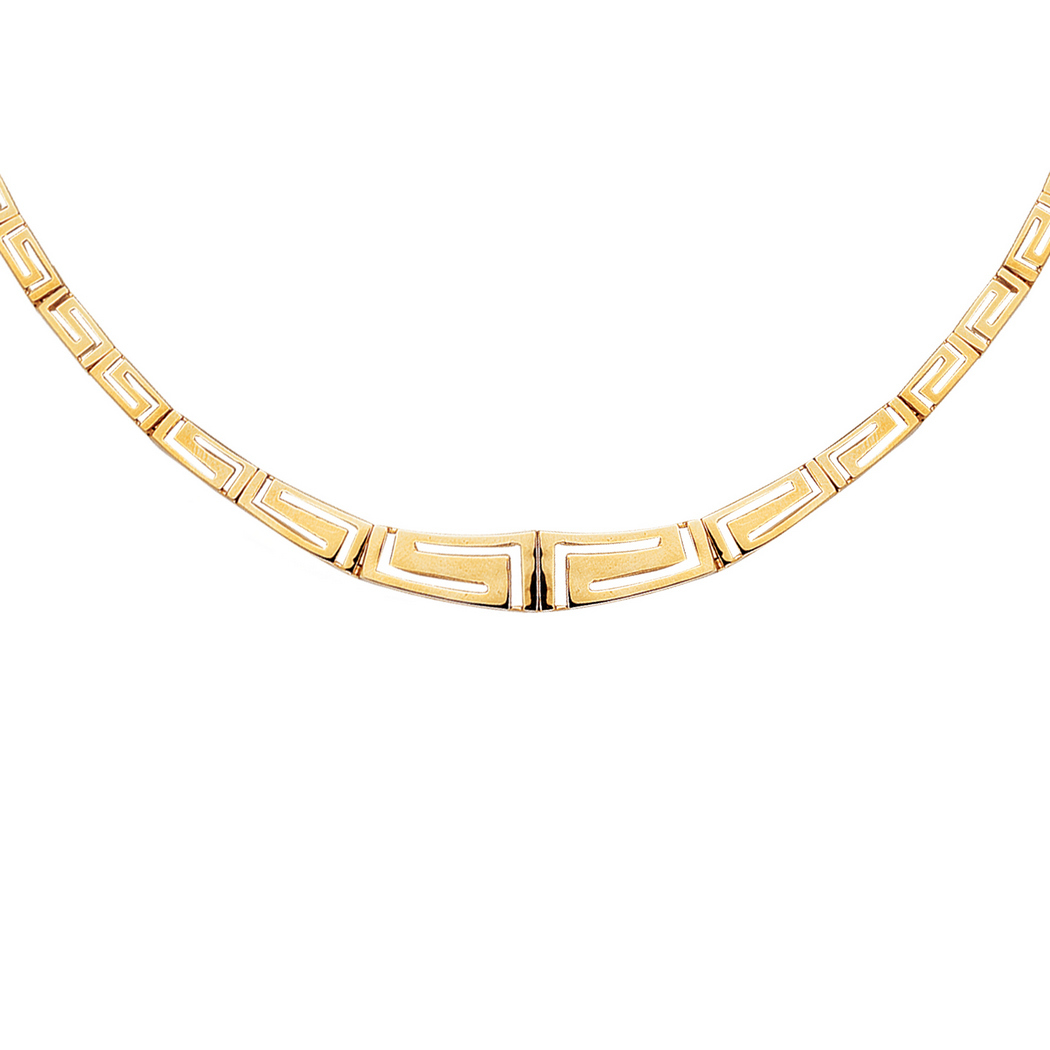 
14k Yellow Gold Shiny Graduated Greek Key Fancy Necklace With Box Catch Clasp - 17 Inch

