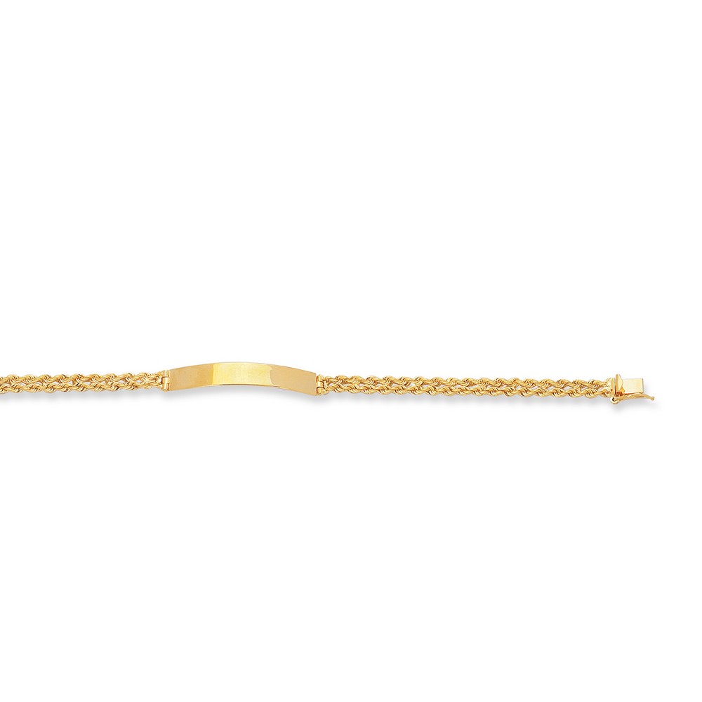 
14k Yellow Gold Shiny Sparkle-Cut Rope Chain ID Bracelet With Box Catch Clasp - 7 Inch
