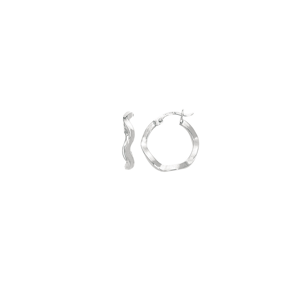 
14k White Gold Shiny Round Twisted Hoop Earrings With Hinged Clasp
