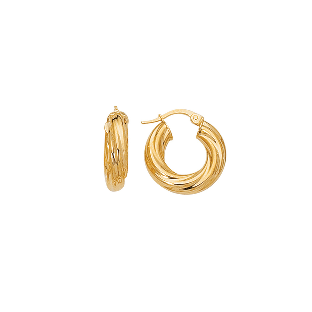 
14k Yellow Gold Shiny Small Twisted Hoop Earrings With Hinged Clasp
