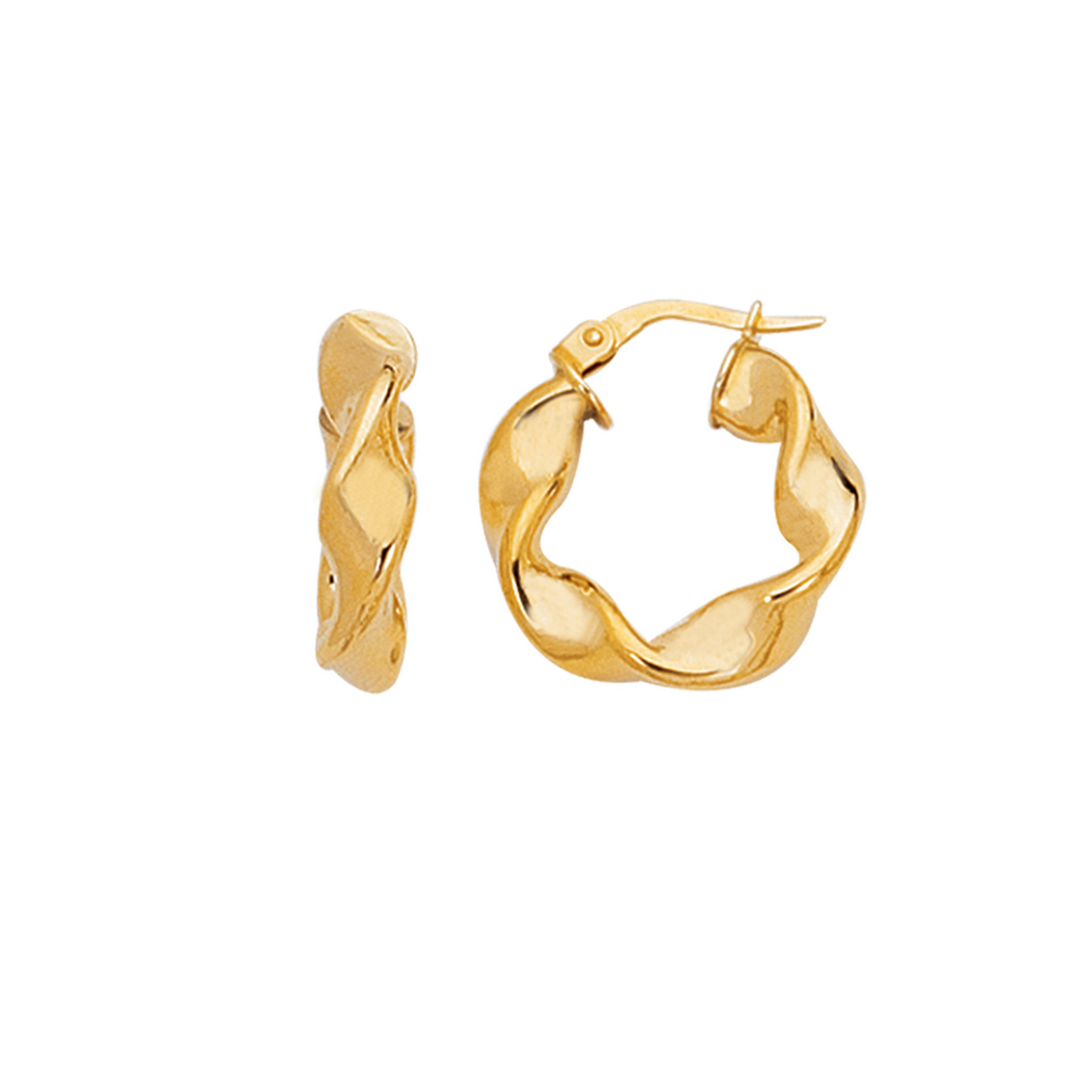 
14k Yellow Gold Shiny Small Twisted Hoop Earrings With Hinged Clasp
