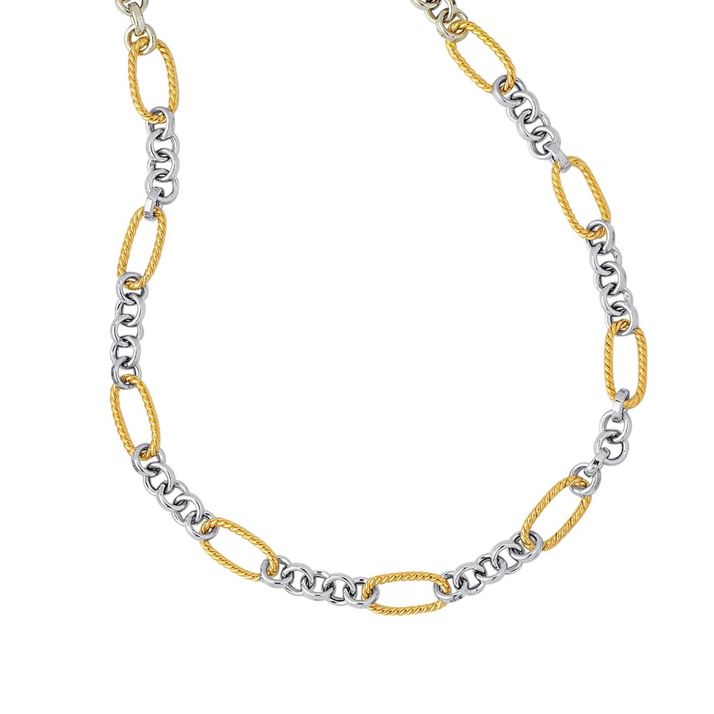 
14k Yellow White Gold Shiny Euro Link Fancy Two-tone Necklace With Fish Clasp - 17 Inch
