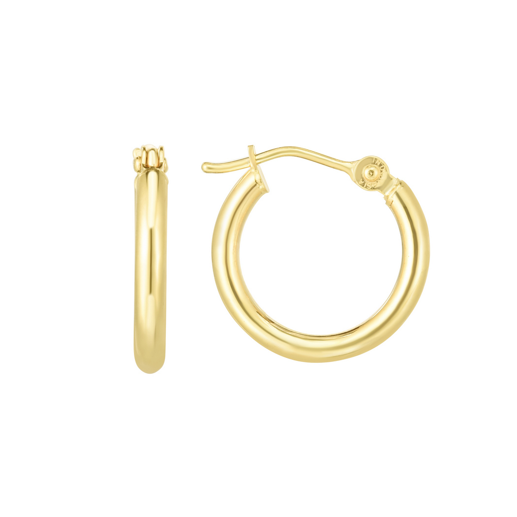 
14k Yellow Gold 2x15mm Shiny Round Tube Hoop Fancy Earrings With Hinged Clasp
