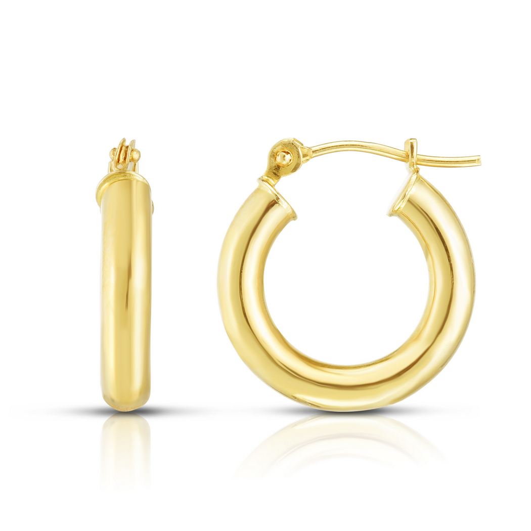 
14k Yellow Gold 3x15mm Shiny Round Tube Hoop Fancy Earrings With Hinged Clasp
