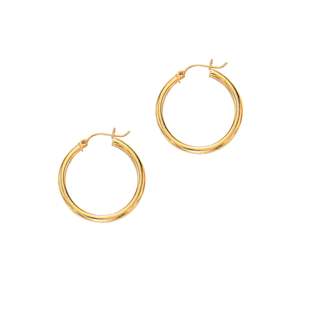 
14k Yellow Gold 3x25mm Shiny Round Tube Hoop Fancy Earrings With Hinged Clasp
