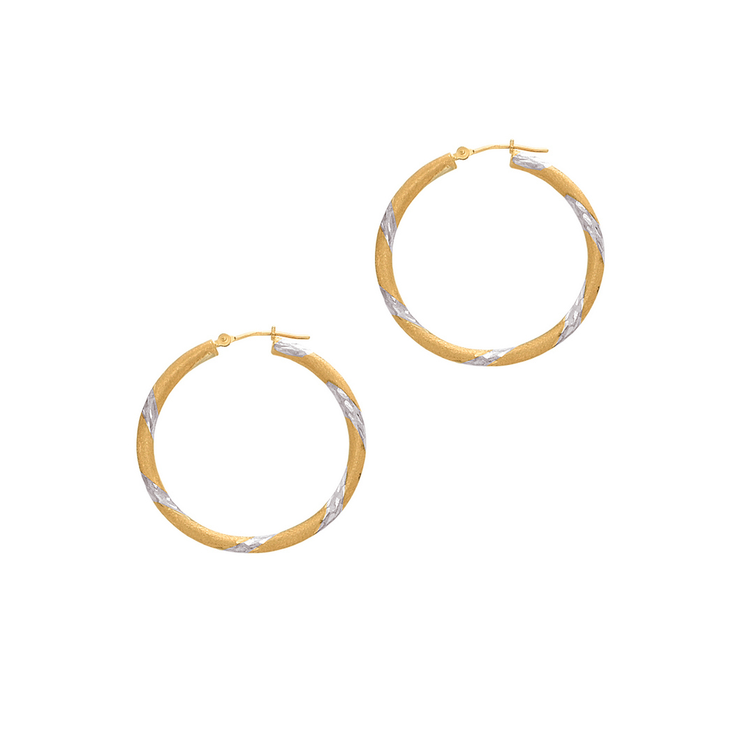
14k Yellow Gold 3x30mm Shiny Sparkle-Cut Round Tube Hoop Earrings With Hinged Clasp
