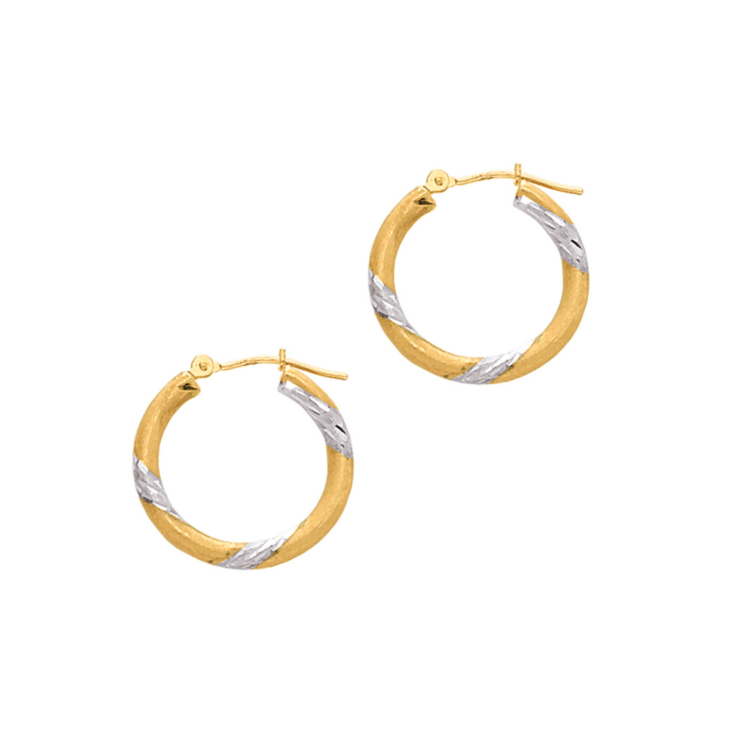 
14k Yellow Gold 3x20mm Shiny Sparkle-Cut Round Tube Hoop Earrings With Hinged Clasp
