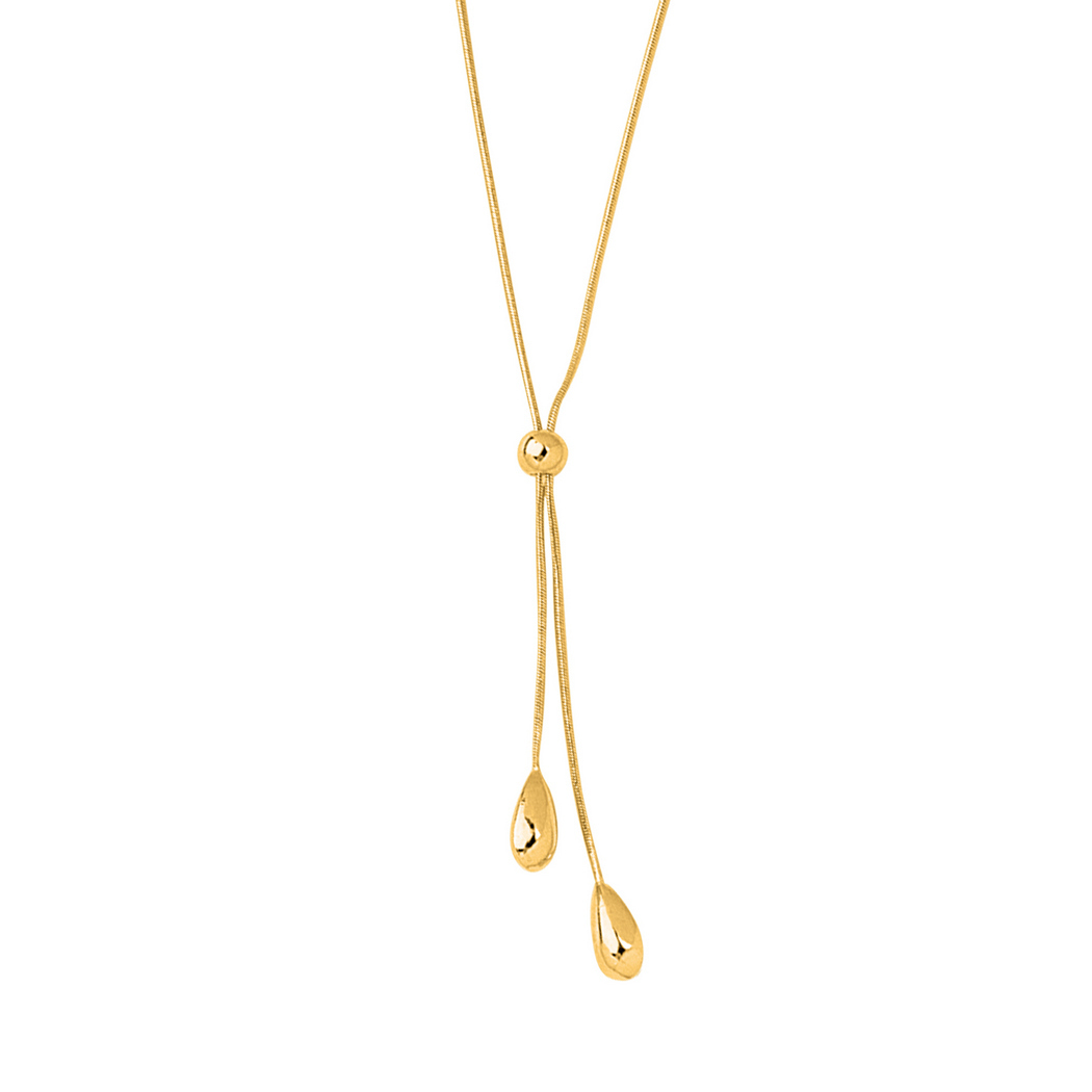 
14k Yellow Gold Shiny Round Snake Chain Pebble Lariats Necklace Spring Ring Clasp - 17 Inch
