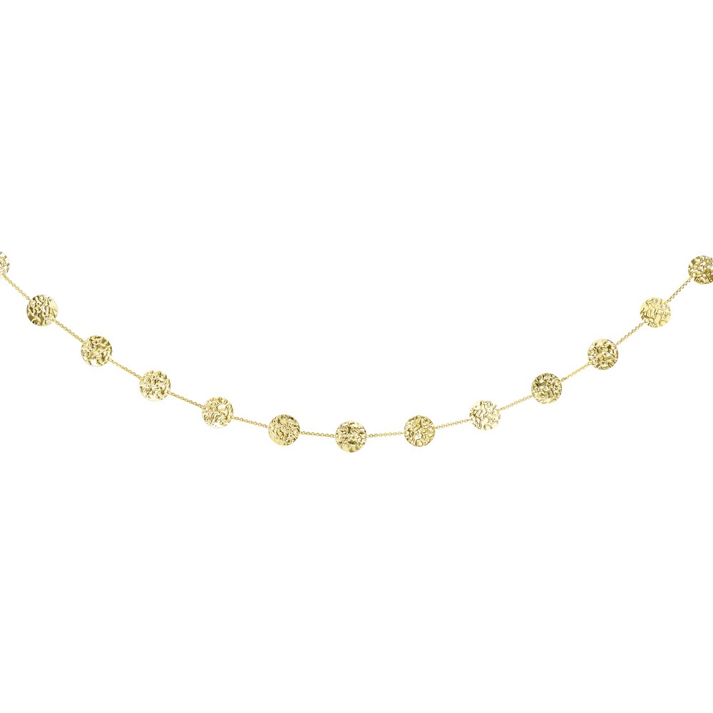 
14k Yellow Gold Shiny Hammered Disc Rolo Type Chain Long Fancy Necklace Spring Ring Clasp - 38 Inch
