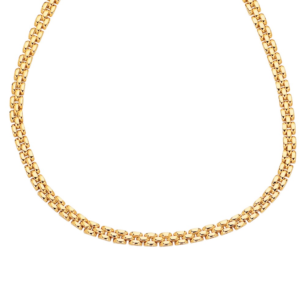
14k Yellow Gold 4.0mm Shiny 3 Row Panther Chain Link Necklace With Box Catch Clasp - 17 Inch
