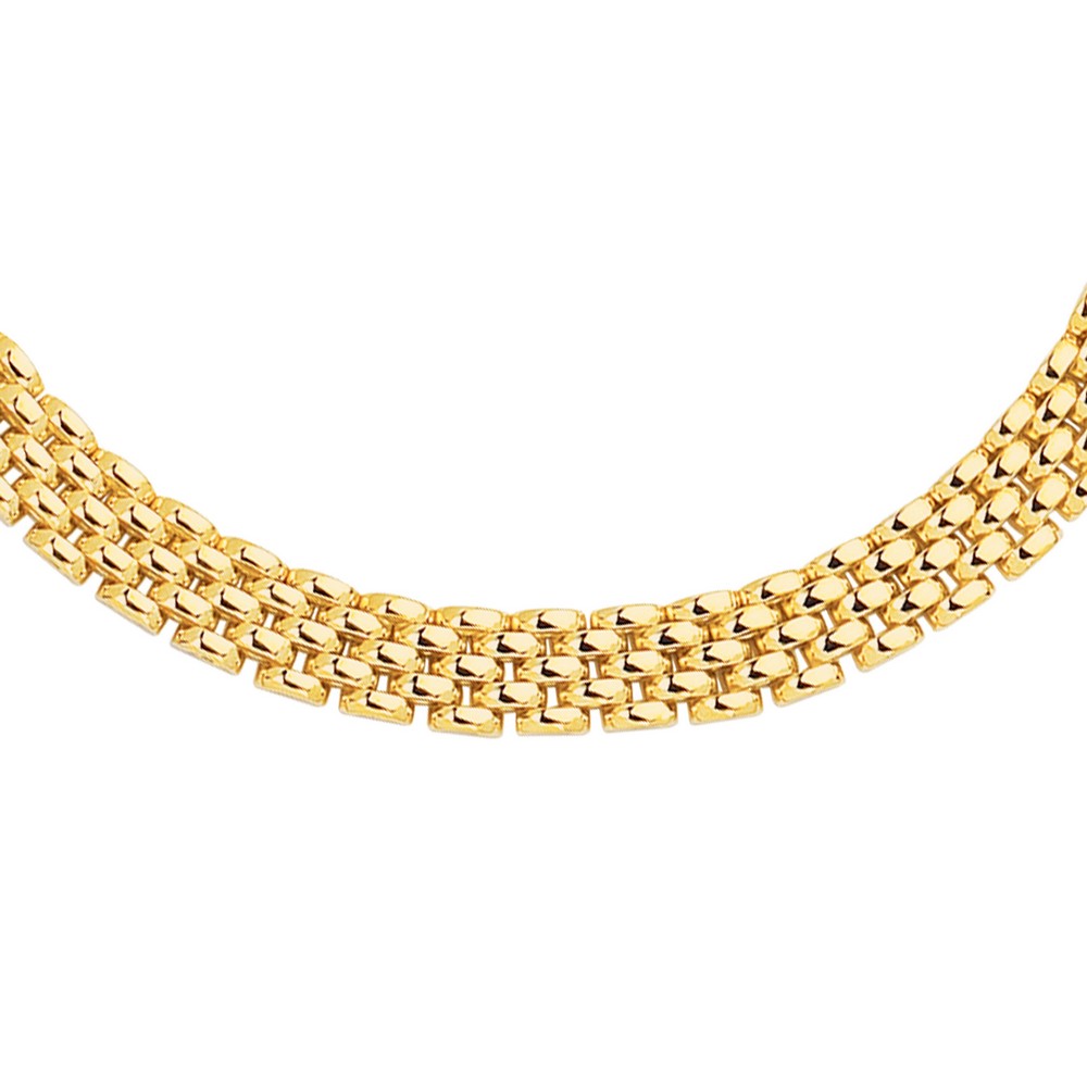 
14k Yellow Gold 6.5mm Shiny 5 Row Panther Chain Link Necklace With Box Catch Clasp - 17 Inch
