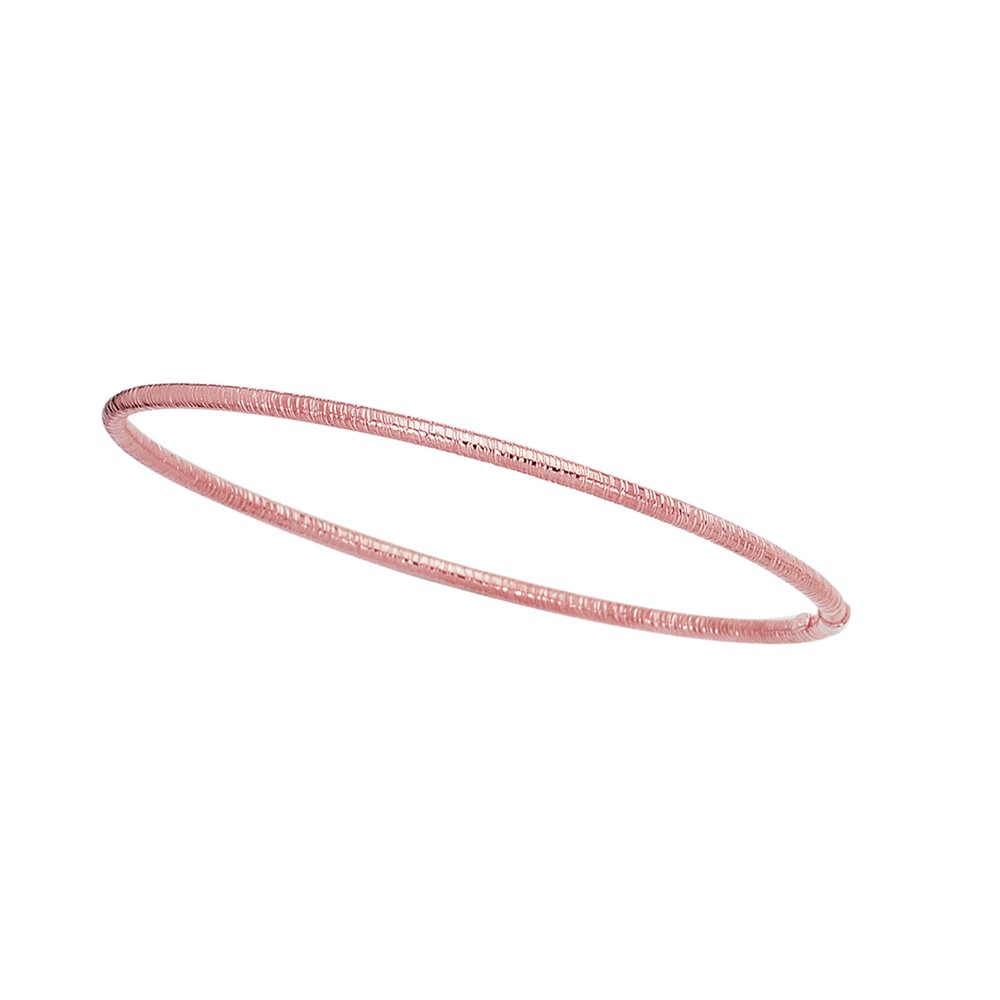 
14k Rose Gold 3.0mm Shiny Textured Round Tube Stackable Bangle Bracelet
