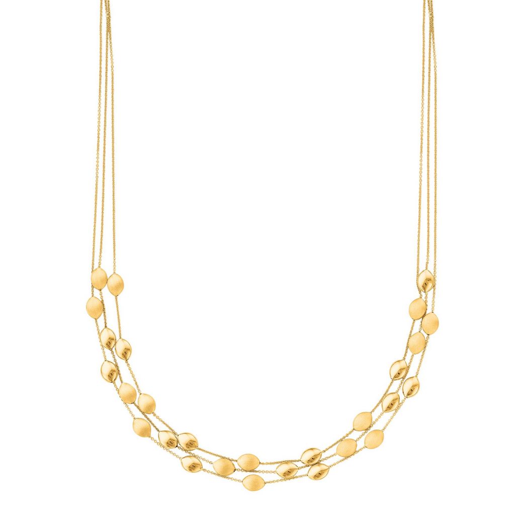 
14k Yellow Gold Shiny 3 Strand Cable Chain Link Pebble Fancy Necklace With Lobster Clasp - 17 Inch
