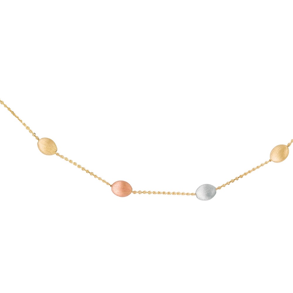 
14k Yellow White Rose Gold Shiny Cable Chain Tri-color Pebble Necklace Pear Shape Clasp - 17 Inch
